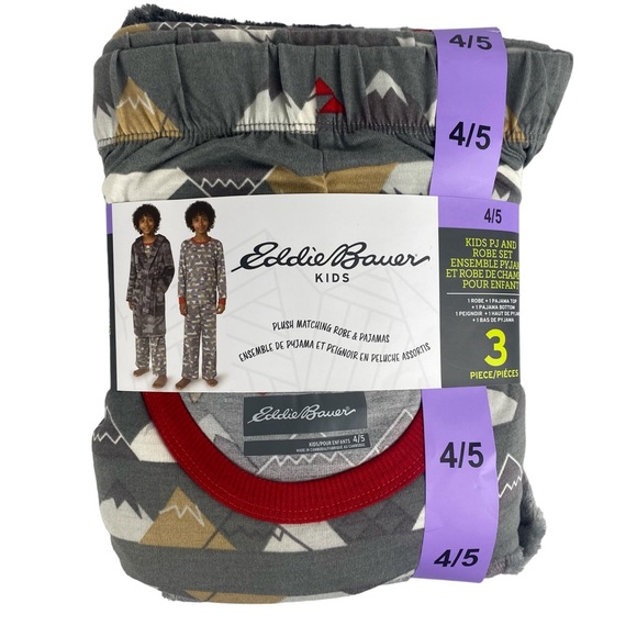 Eddie Bauer Kids 3 Piece PJ and Robe Set Size 4/5 NEW - Picture 2 of 8